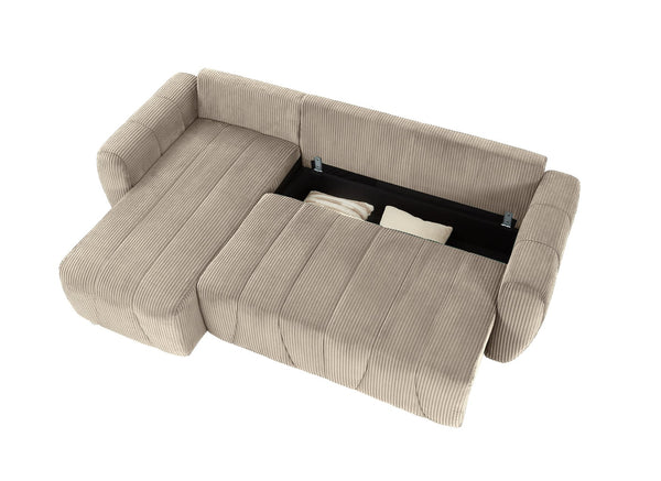 English Elm Convertible Corduroy Sectional Sofa with Storage & Reversible Chaise, 3-Seater Modern Bed Sofa (Light Brown) W2339S00029