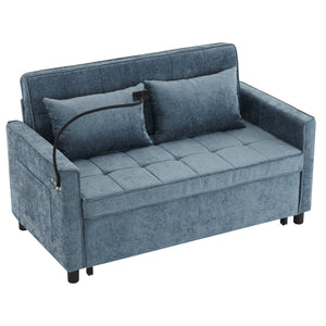 English Elm 56.9" Loveseat Sofa Bed with Chenille Upholstery, USB Ports, Phone Holder, Side Pockets, Reclining Backrest Blue N719P208853R