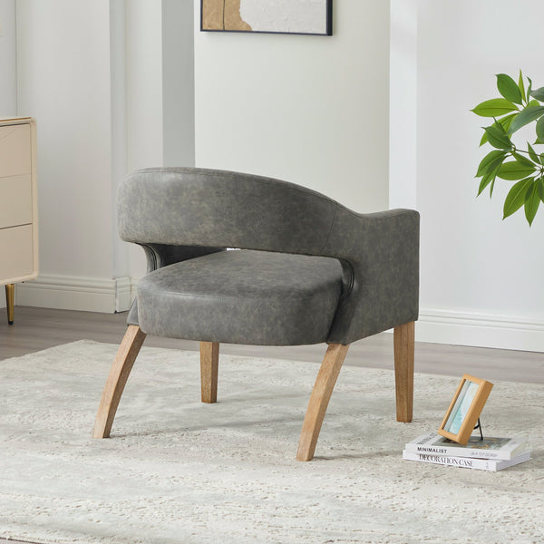 English Elm Modern Upholstered PU Open Back Accent Armchair with Weathered Rubberwood Legs and Foam Seat Comfort Gray W3118P307511