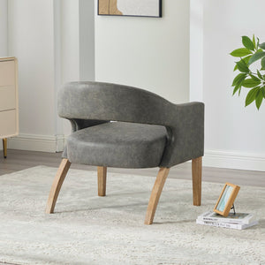 English Elm Modern Pu Leather Barrel Dining Chairs Set of 4 with Sculpted Back Rubberwood Legs W3118S00034