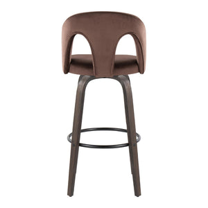 English Elm Fixed-height Swivel Barstools Walnut Bentwood and Velvet Upholstered Seats Set of 2 B202S01886