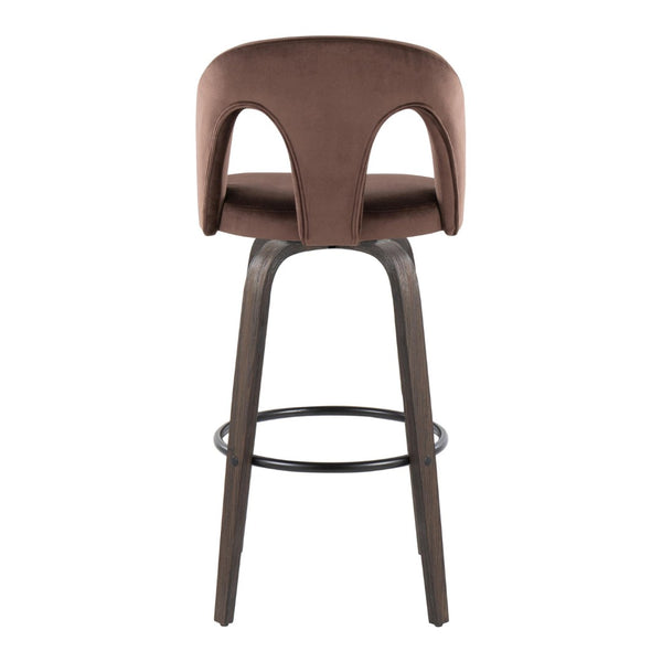 English Elm Fixed-height Swivel Barstools Walnut Bentwood and Velvet Upholstered Seats Set of 2 B202S01886