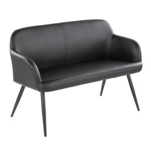 English Elm High Back Faux Leather Two Seat Bench with Matte Steel Frame for Entryway or Bedroom B202P471365