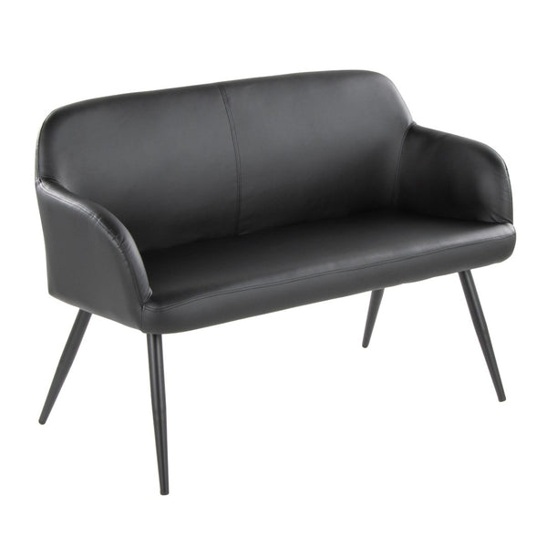 English Elm High Back Faux Leather Two Seat Bench with Matte Steel Frame for Entryway or Bedroom B202P471365