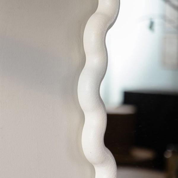 English Elm White Matte Scalloped Round Mirror Petal Wavy Frame for Bedroom or Bathroom W3081P391521