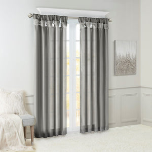 English Elm Twist Tab Lined Faux Silk Curtain Panel In Charcoal - 50X120" Elegant Drape & Light Control B03598233-GIGA