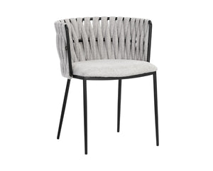Sunpan SARAI Dining Armchair - Modern Woven Backrest, Heather Grey Upholstery & Durable Steel Frame 106187