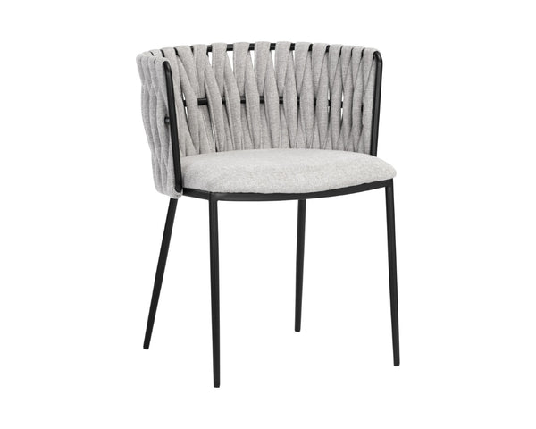 Sunpan SARAI Dining Armchair - Modern Woven Backrest, Heather Grey Upholstery & Durable Steel Frame 106187
