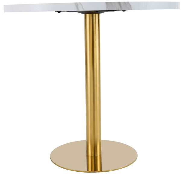 English Elm 31.5 Inch Round Dining Table Dark Grain Mdf Top Metal Base for Small Spaces White+Gold W1151P235231