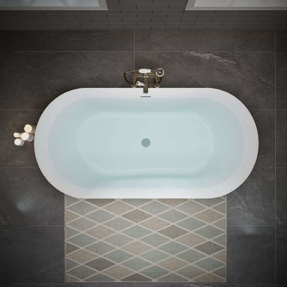 English Elm 55" Acrylic Freestanding Soaking Tub Glossy White Spa Style Deep Basin Bath W1920P386230