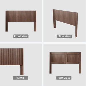 English Elm Wood Fluted Wingback Queen Headboard Walnut Finish Modern Farmhouse Wall Mounted W3520P383457
