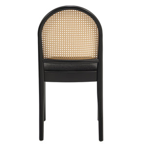 English Elm Rattan Backrest Dining Chairs Set of 2 Teddy Fabric Cushion Solid Wood Legs Kitchen Black W3244P475533
