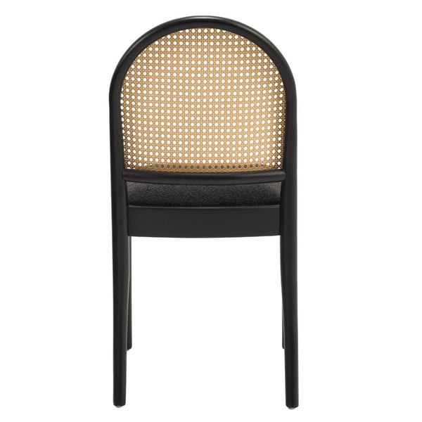 English Elm Rattan Backrest Dining Chairs Set of 2 Teddy Fabric Cushion Solid Wood Legs Kitchen Black W3244P475533