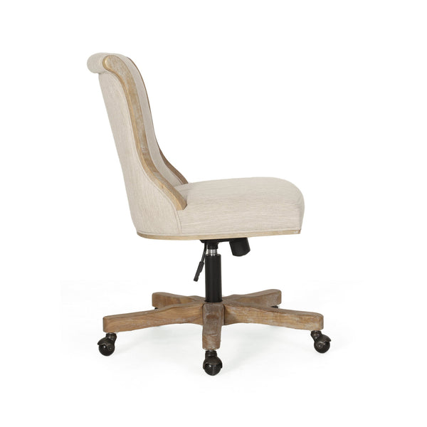 English Elm Christopher Knight Home® - SWIVEL&LIFT Modern Rollback Office Chair with Vertical Channel Stitching, Rubberwood Frame & Casters Beige+Natural 71885.00FBGENTL