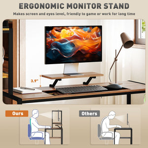 English Elm Homcom Industrial Writing Desk with Four Tier Shelving and Built in Monitor Riser W2225P485636
