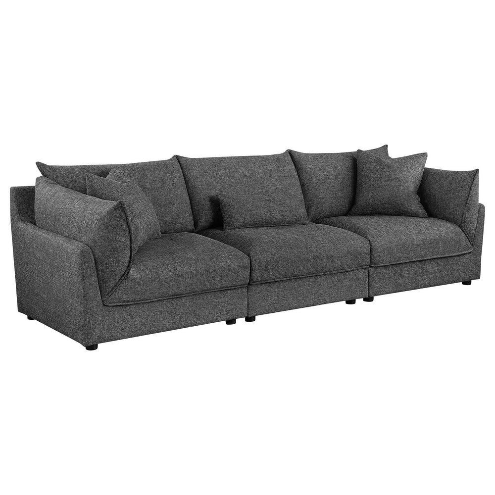 English Elm Tomasina Modern Barely Black 3-Piece Sofa with Plush Cushions, Padded Arms & Accent Pillows for Cozy Lounging and Stylish Modular Seating (115"W) B062S01276