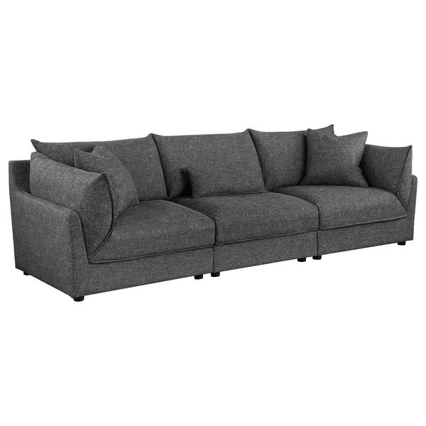 English Elm Tomasina Modern Barely Black 3-Piece Sofa with Plush Cushions, Padded Arms & Accent Pillows for Cozy Lounging and Stylish Modular Seating (115"W) B062S01276