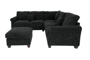 English Elm 4pc Corduroy Sectional Sofa Set with Ottoman Corner Wedge and Low-profile Modern Legs Black B011S02225