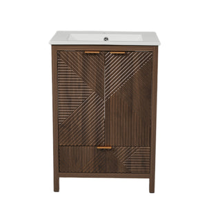 English Elm Christopher Knight Home® - 24 24-Inch Bathroom Vanity with Ceramic Sink, Textured Panels, Soft-Close Drawer & Large Storage Brown N817P339017B