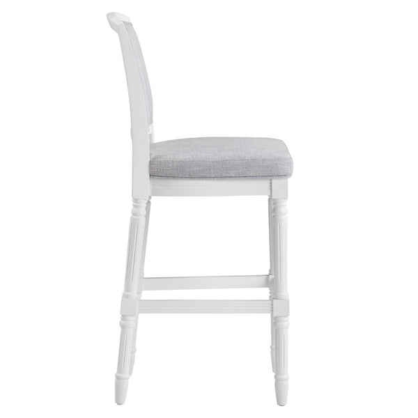 English Elm 31" Turned Leg Bar Stool Woven Polyester Seat and Back for Pub or Kitchen Use White B2751P436453