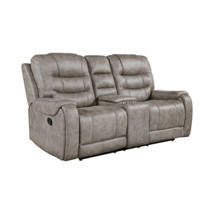 English Elm Grayish Brown Microfiber Reclining Sofa Set with Console Storage for Living Room B011S01264