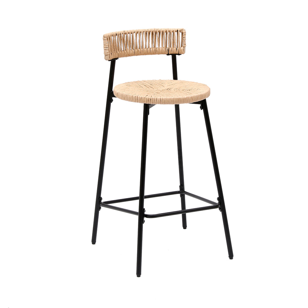 English Elm Hand Woven Bar Stools Set of 2 Breathable Paper Rope Seats Black Metal Frame Honey Accents, 26.6" W1757P271587