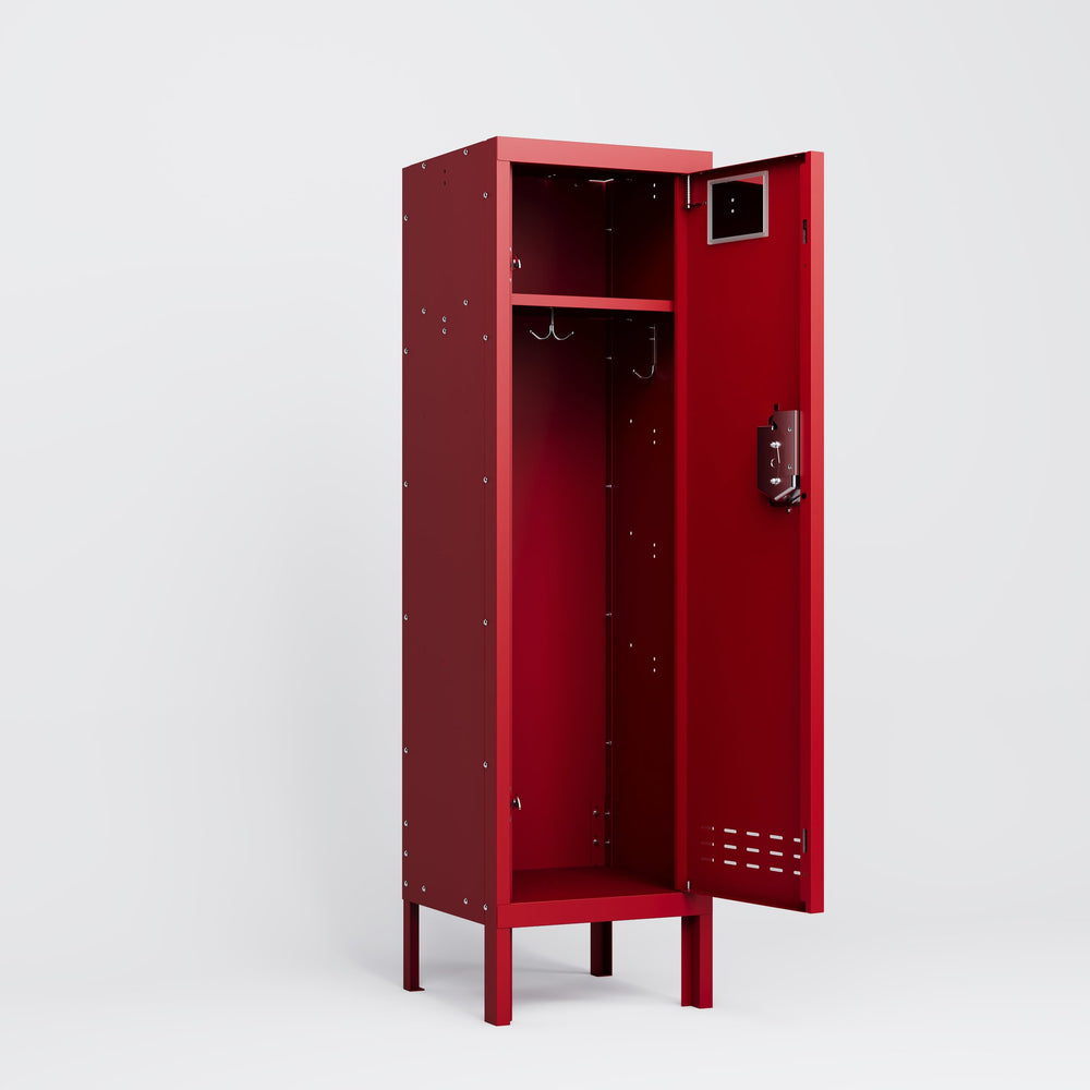 English Elm 1 Door Tall Single Metal Locker Retro-Style Storage Cabinet, Industrial Steel, 54"H x 15"W, Secure Versatile Red W396P271361
