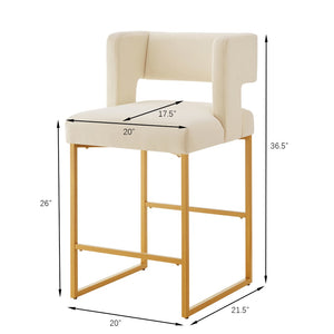 English Elm Modern Velvet Counter Stools Set of Two with Gold Iron Frame and Square Open Back Cream W2186P171945