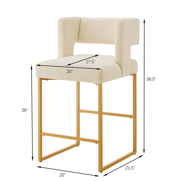 English Elm Modern Velvet Counter Stools Set of Two with Gold Iron Frame and Square Open Back Cream W2186P171945