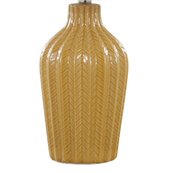 English Elm Rockwell 23" Contemporary Ceramic Table Lamp with Glossy Chevron Pattern, Polished Nickel Accents and White Linen Shade — Set of 2 Yellow B202P224025