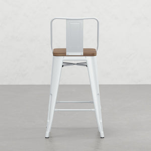 English Elm Keeley 24in Metal and Solid Elm Wood Counter Stools Set of 4 — Curved Backs, Footrests, Durable Finish White B2732P253613