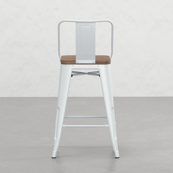 English Elm Keeley 24in Metal and Solid Elm Wood Counter Stools Set of 4 — Curved Backs, Footrests, Durable Finish White B2732P253613