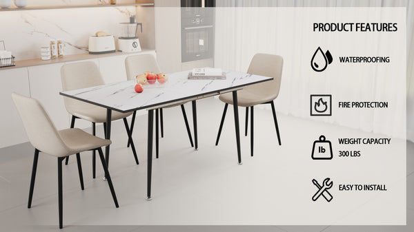 English Elm 47"-63" Extendable Mdf Dining Table Set For 2-6, Chic Beige Chairs, Modern Style, Space-Saving Design W2189S00205