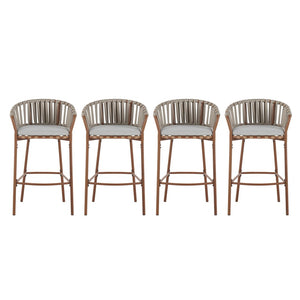 English Elm Lodi Outdoor Woven Pe Rope Barstools with Iron Frame Resort Style Set of 4 N775P268025T-S4