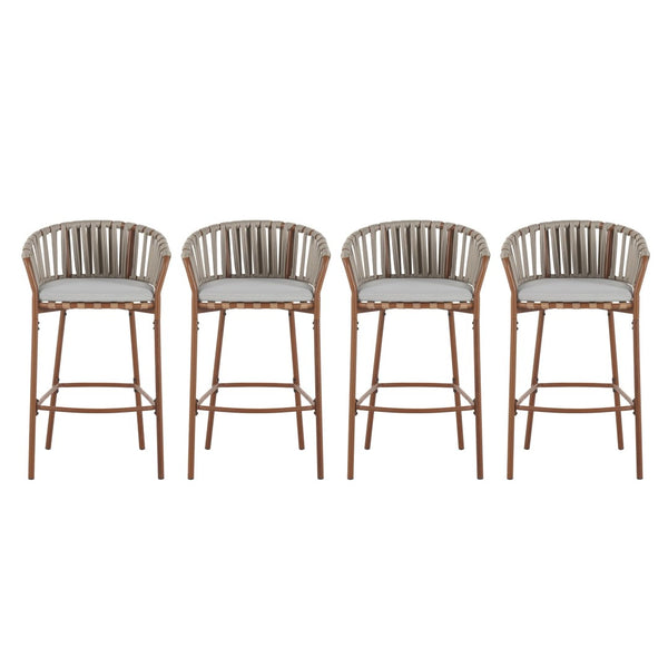 English Elm Lodi Outdoor Woven Pe Rope Barstools with Iron Frame Resort Style Set of 4 N775P268025T-S4