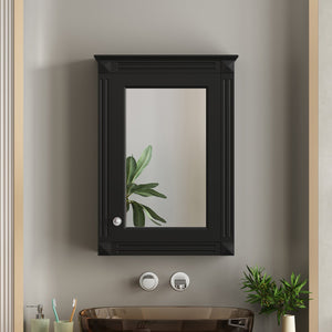 English Elm 20" Medicine Cabinet with Mirror — Space-Saving Wall-Mounted Bathroom Storage with Adjustable Shelf, Modern Carved Design Black N710P317680B