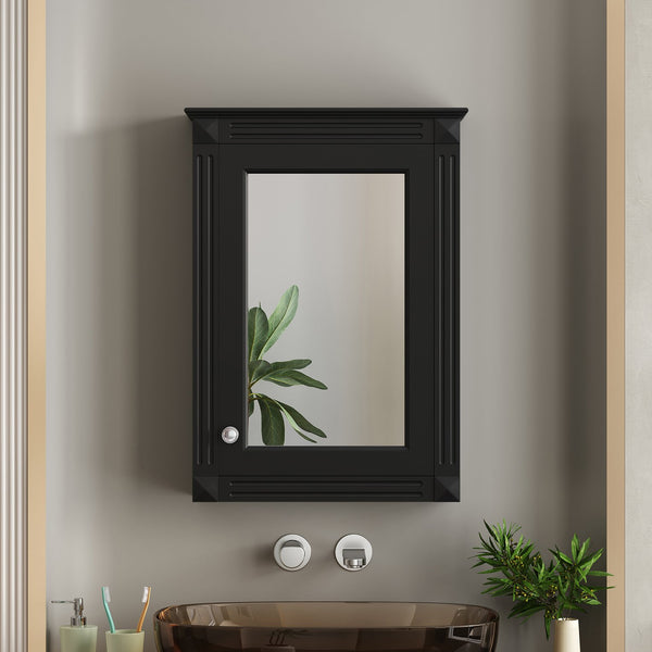 English Elm 20" Medicine Cabinet with Mirror — Space-Saving Wall-Mounted Bathroom Storage with Adjustable Shelf, Modern Carved Design Black N710P317680B