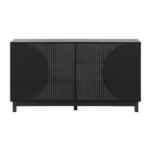 English Elm Modern Fluted 6 Drawer Dresser with Solid Wood Legs Japandi Chest for Bedroom Carbon Black N739S0000015E