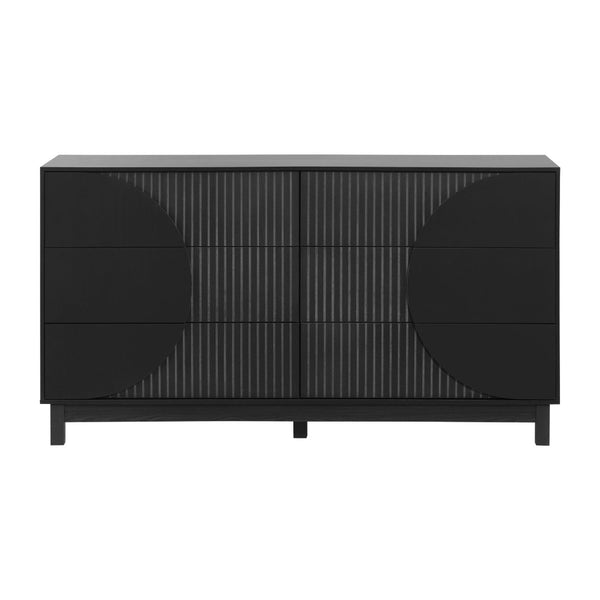 English Elm Modern Fluted 6 Drawer Dresser with Solid Wood Legs Japandi Chest for Bedroom Carbon Black N739S0000015E