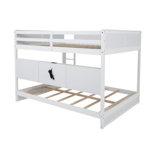 English Elm Queen Over Queen Floor Bunk Bed with Built-In Storage Shelves, USB Charging Station, Solid Pine Frame, Safety Rails and LadderDesigned for Space Saving and Modern Bedrooms White W504S00240