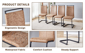 English Elm 1 Contemporary Dining Set With Clear Tempered Glass Table & 6 Brown Fabric Chairs For Modern Homes W1151S04028