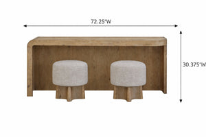 English Elm English Knotty Oak Veneer Console Bar with Upholstered Stools for Modern Living B2699P440883