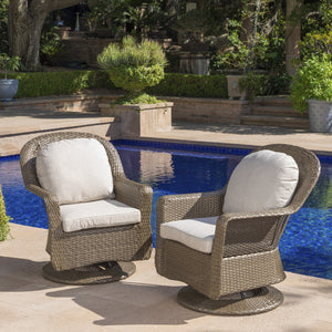 English Elm Christopher Knight Home® - Liam Swivel Club Chair Set Of 2 - Stylish Brown Rattan Outdoor Seating With Weather-Resistant Cushions 61516.00BRN