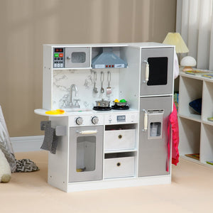 English Elm Qaba Kids Play Kitchen Playset with Lights Sounds Ice Maker and Chef Accessories W2225P229736
