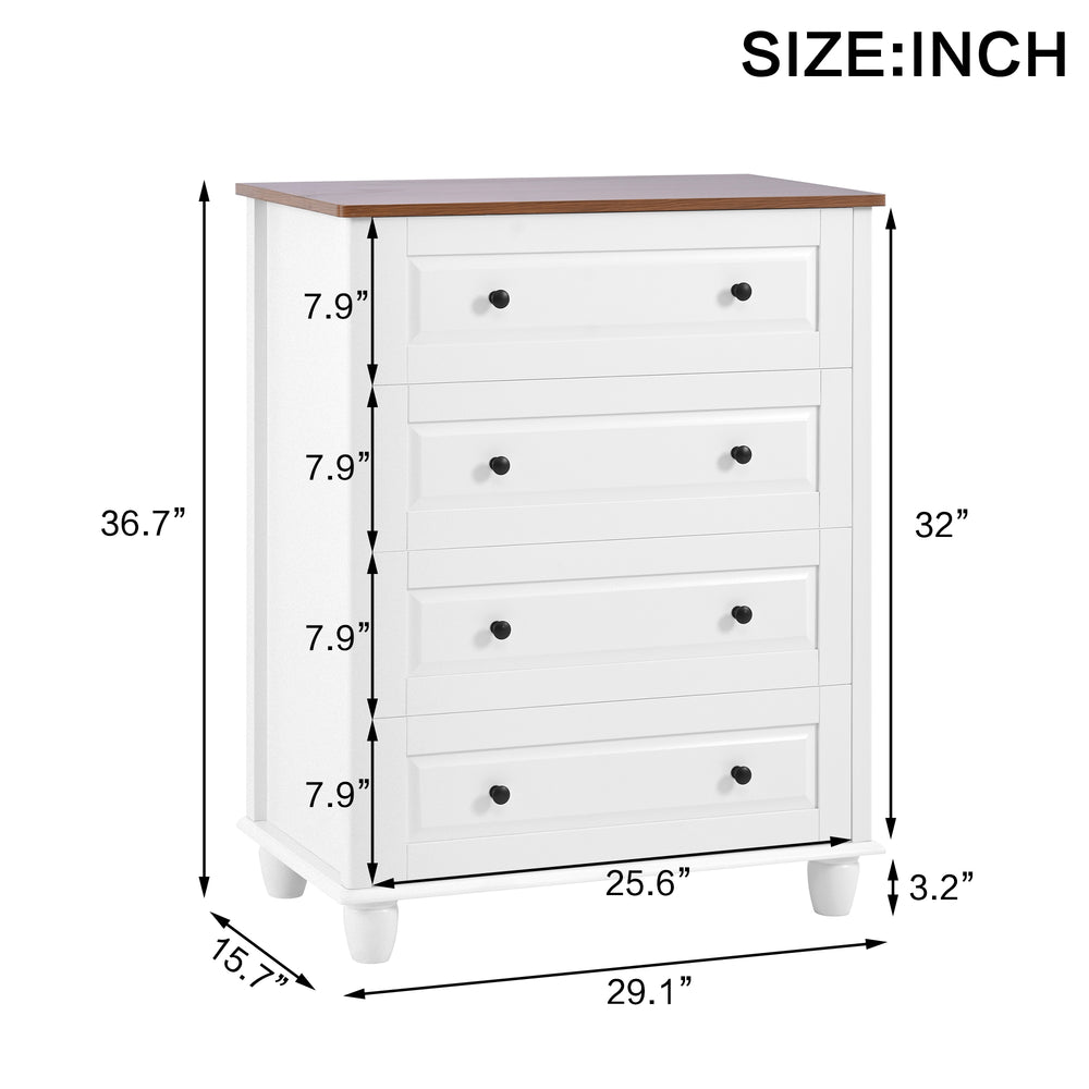 English Elm Modern Chest of Drawers Ivory White 4-Drawer Dresser with Solid Wood Legs, Metal Handles, Spacious Top W1157P307939