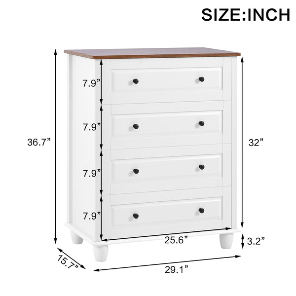 English Elm Modern Chest of Drawers Ivory White 4-Drawer Dresser with Solid Wood Legs, Metal Handles, Spacious Top W1157P307939