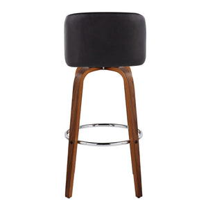 English Elm Toriano Mid-Century 30" Fixed-Height Swivel Barstool with Walnut Legs, Faux Leather Comfort Pair Black B202S00705