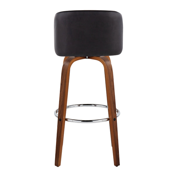 English Elm Toriano Mid-Century 30" Fixed-Height Swivel Barstool with Walnut Legs, Faux Leather Comfort Pair Black B202S00705