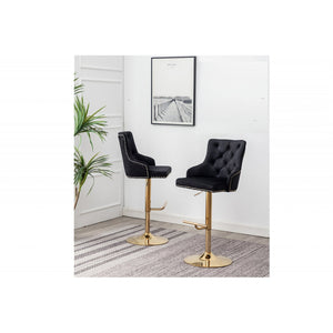 English Elm Adjustable Faux Leather Swivel Barrel Chair with Chrome Base — Modern Upholstered Counter Seat, Ergonomic Comfort & Height Range Black+Gold 28 L x 22 W x 21 H B011P356329