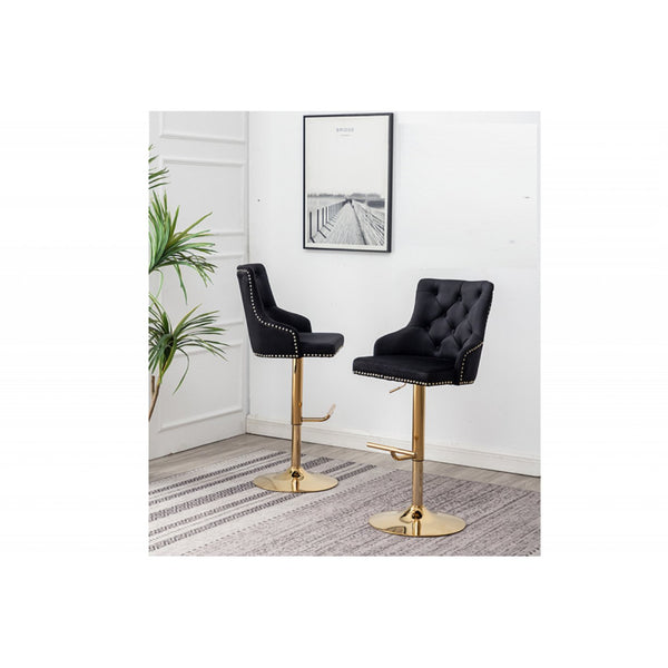 English Elm Adjustable Faux Leather Swivel Barrel Chair with Chrome Base — Modern Upholstered Counter Seat, Ergonomic Comfort & Height Range Black+Gold 28 L x 22 W x 21 H B011P356329
